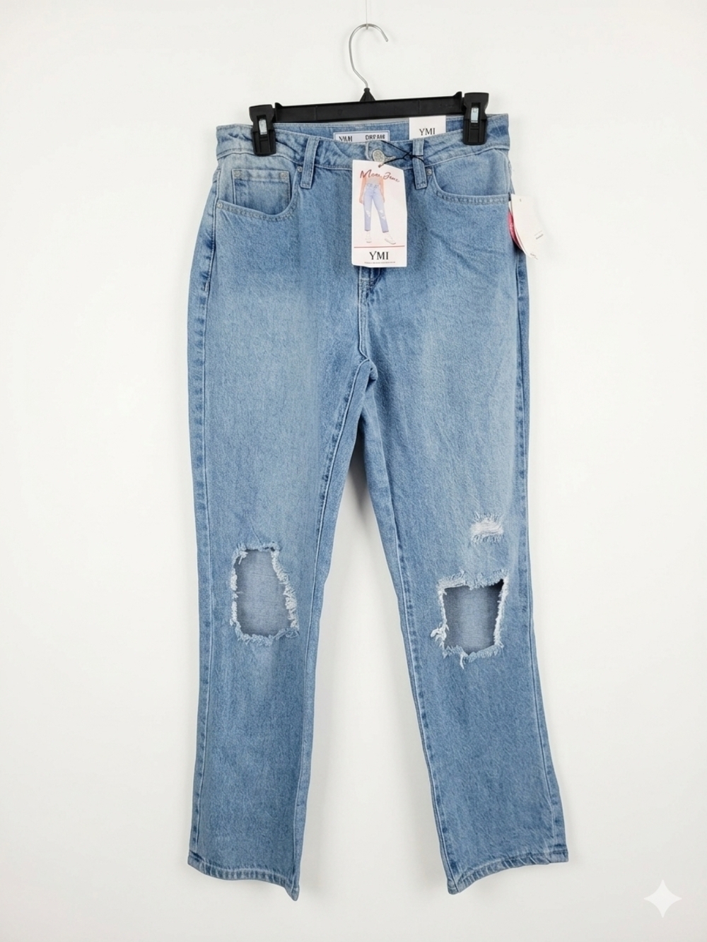 YMI Women's Light Blue Distressed High-Rise Jeans